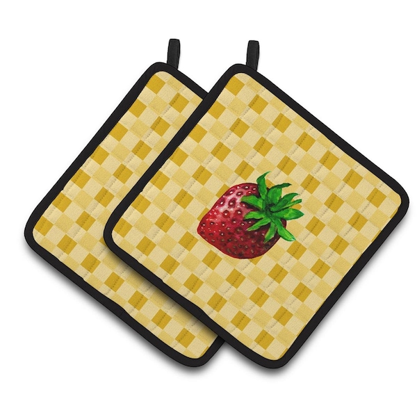 Carolines Treasures Strawberry on Basketweave Pair of Pot Holders - BB7251PTHD