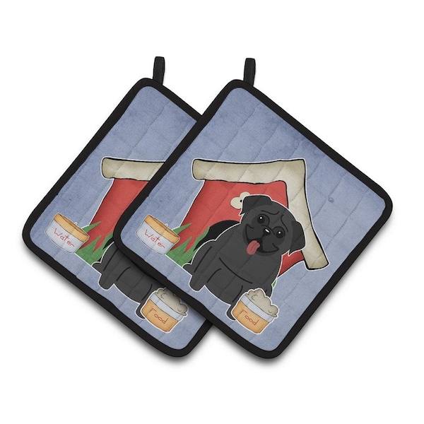 Carolines Treasures Dog House Collection Pug Black Pair of Pot Holders - BB2760PTHD