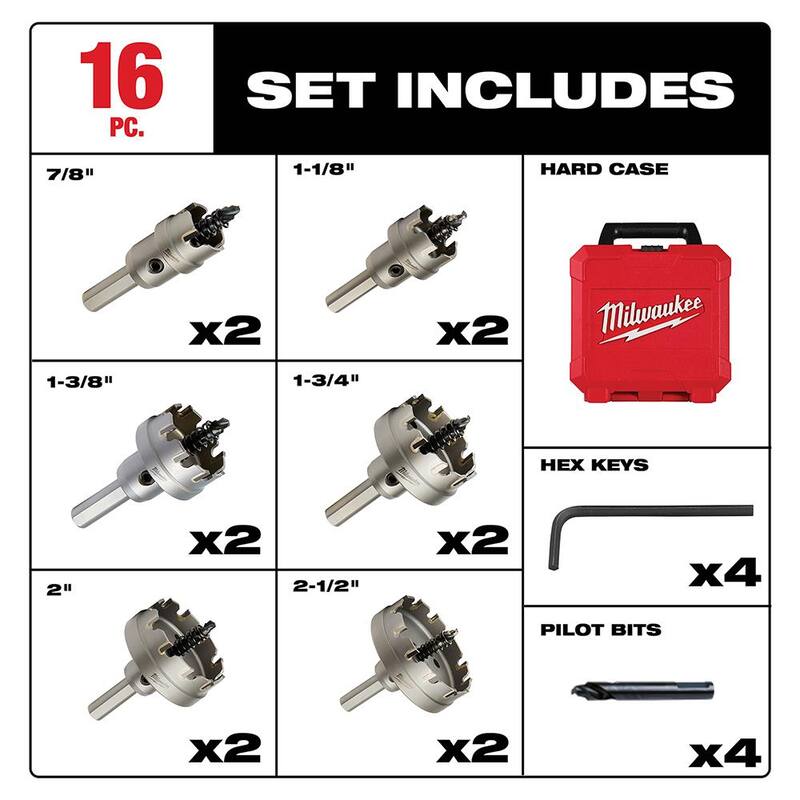 Kit de cortador de agujero de carburo de Milwaukee (16 piezas) - 49-22-8620-49-22-8620