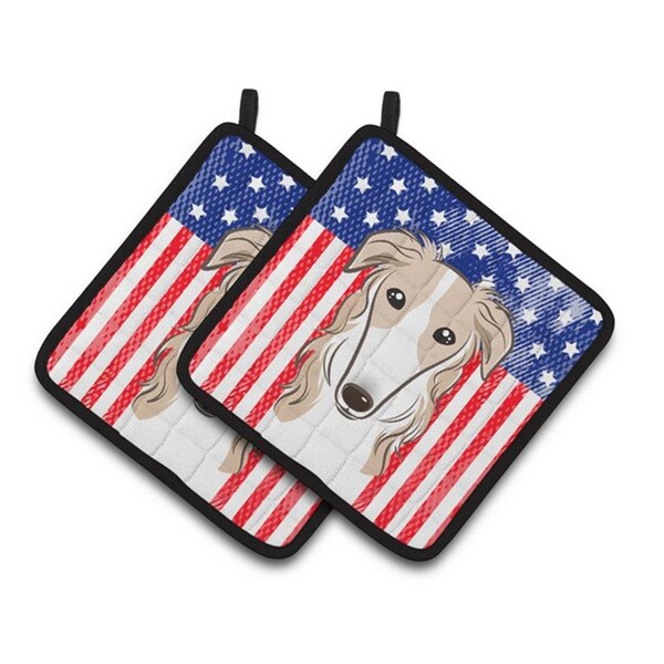 Carolines Treasures American Flag and Borzoi Pair of Pot Holders, 7.5 x 3 x 7.5 in. - BB2158PTHD