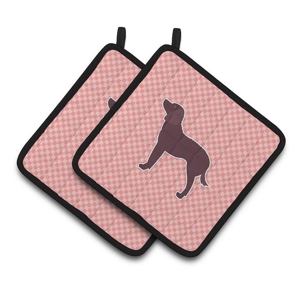 Carolines Treasures American Water Spaniel Checkerboard Pink Pair of Pot Holders - BB3601PTHD