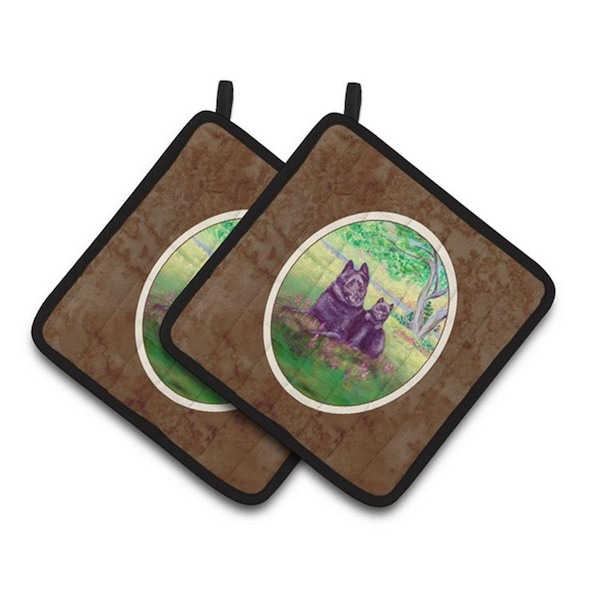 Carolines Treasures Schipperke and Puppy Pair of Pot Holders, 7.5 x 3 x 7.5 in. - 7263PTHD