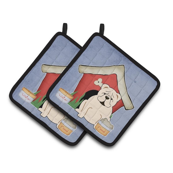 Carolines Treasures Dog House Collection English Bulldog White Pair of Pot Holders - BB2877PTHD