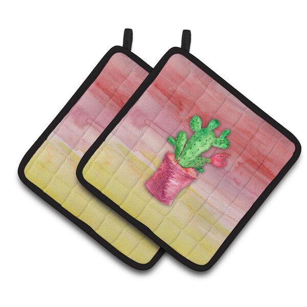 Carolines Treasures Flowering Cactus Watercolor Pair of Pot Holders - BB7361PTHD