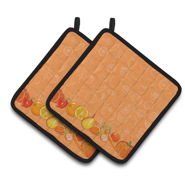 Carolines Treasures Fruits and Vegetables in Orange Pair of Pot Holders - BB5131PTHD