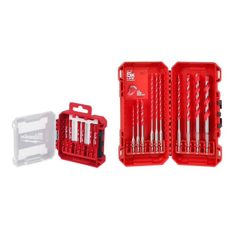 Juego de sierras perforadoras Diamond Max de Milwaukee y Kit de brocas para taladro de martillo de carburo Shockwave (16 piezas) - 49-56-0550-48-20-9058