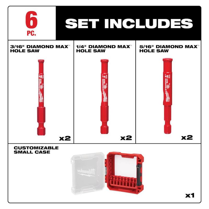 Juego de sierras perforadoras Diamond Max de Milwaukee y Kit de brocas para taladro de martillo de carburo Shockwave (16 piezas) - 49-56-0550-48-20-9058