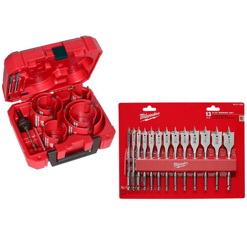 Kit de sierra de agujero de carburo BIG HAWG de Milwaukee (10 piezas) con juego de brocas de pala de madera de alta velocidad (13 piezas) - 49-56-9290-48-27-1520