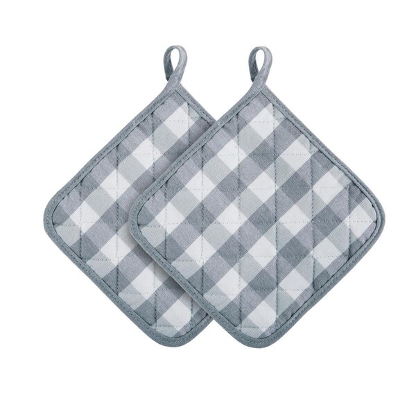 Desorden 8 x 8 in. Buffalo Check Pot Holders, Grey - DE2737538