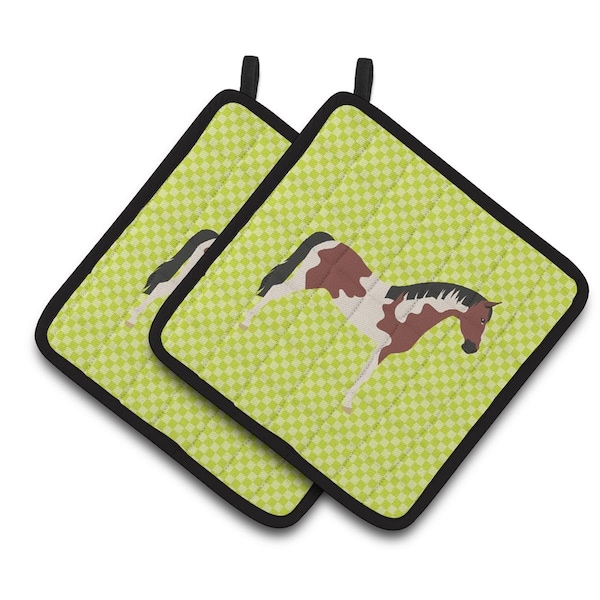 Carolines Treasures Pinto Horse Green Pair of Pot Holders - BB7733PTHD