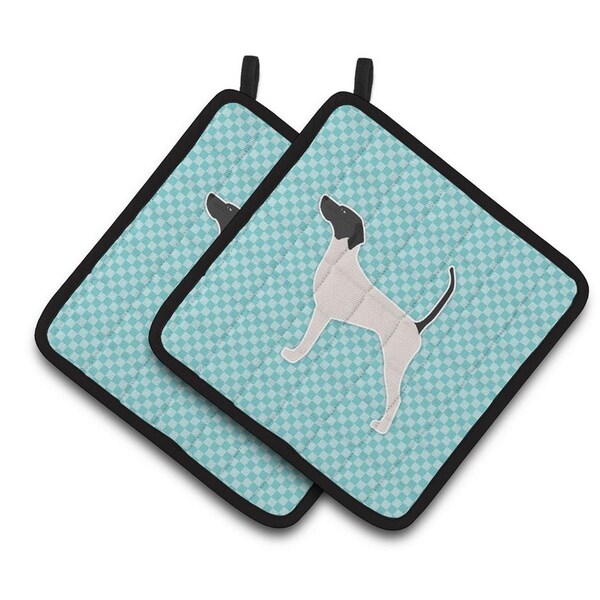 Carolines Treasures English Pointer Checkerboard Blue Pair of Pot Holders - BB3695PTHD