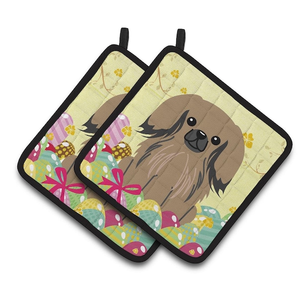 Carolines Treasures Easter Eggs Pekingnese Tan Pair of Pot Holders - BB6102PTHD