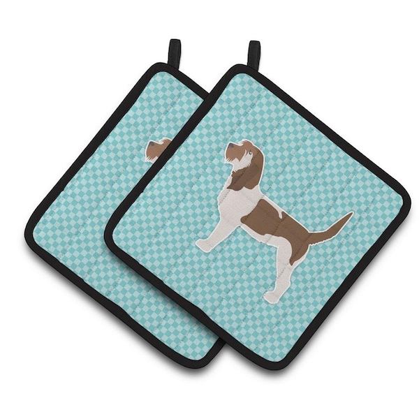 Carolines Treasures Grand Basset Griffon Vendeen Checkerboard Blue Pair of Pot Holders - BB3690PTHD