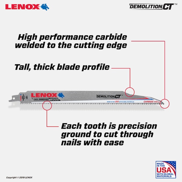 Irwin Lenox Demolition CT 12 in. Carbide Tipped Reciprocating Saw Blade 6 TPI 1 pc - 1832146