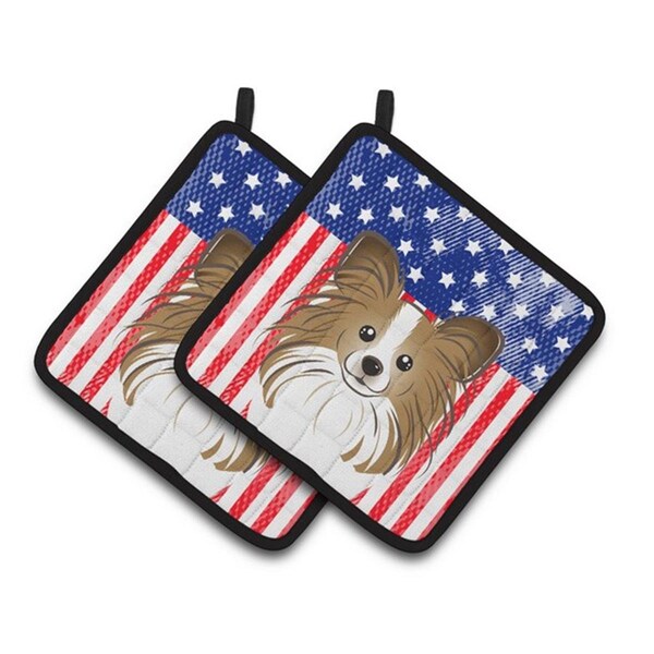 Carolines Treasures American Flag and Papillon Pair of Pot Holders, 7.5 x 3 x 7.5 in. - BB2178PTHD
