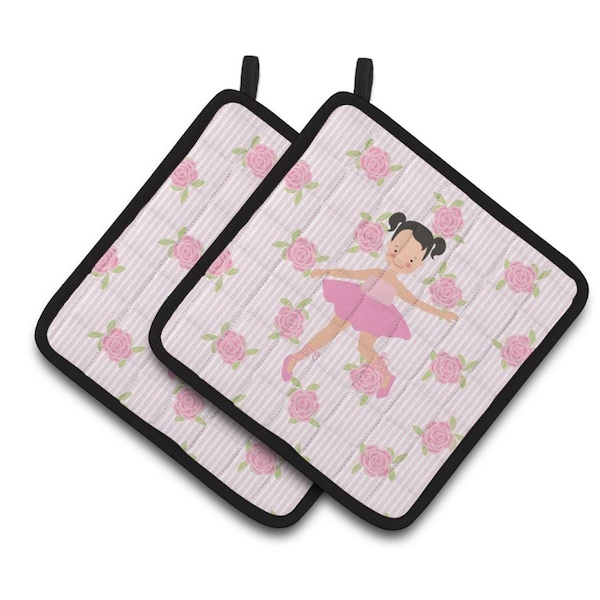 Carolines Treasures Ballerina Black Hair Ponytails Pair of Pot Holders - BB5187PTHD