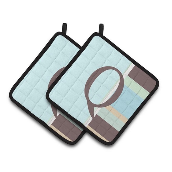 Carolines Treasures Letter Q Initial Monogram - Blue Stripes Pair of Pot Holders, 7.5 x 3 x 7.5 in. - CJ1003-QPTHD
