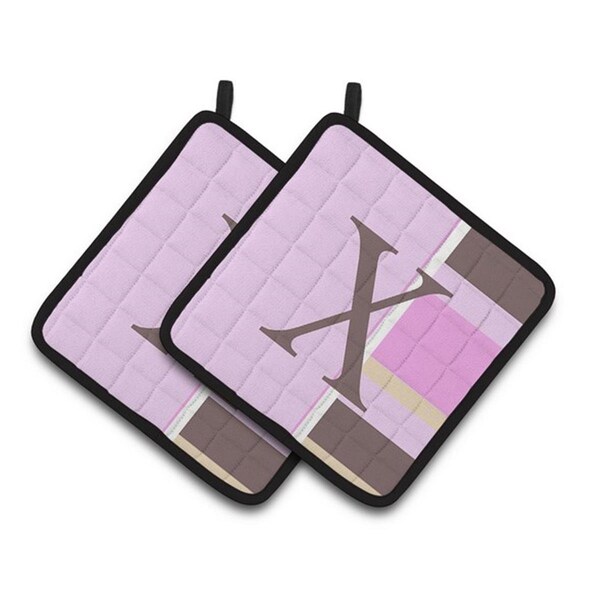 Carolines Treasures Letter X Initial Monogram - Pink Stripes Pair of Pot Holders, 7.5 x 3 x 7.5 in. - CJ1005-XPTHD