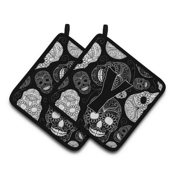 Carolines Treasures Letter Y Day of the Dead Skulls Black Pair of Pot Holders, 7.5 x 3 x 7.5 in. - CJ2008-YPTHD