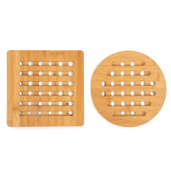 Core Bamboo Set of 2 Bamboo Trivets - 1pc Square & 1pc Round - 44102