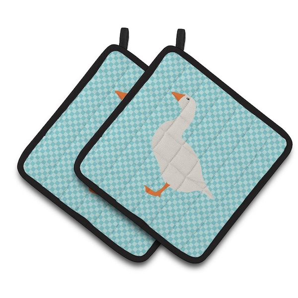 Carolines Treasures Shire Horse Blue Check Pair of Pot Holders - BB8074PTHD