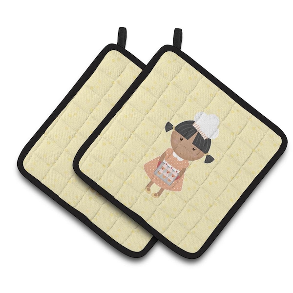 Carolines Treasures African American Baker on Yellow Pair of Pot Holders - BB7293PTHD