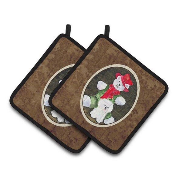 Carolines Treasures Bichon Frise with Teddy Bear Pair of Pot Holders, 7.5 x 3 x 7.5 in. - SS8948PTHD