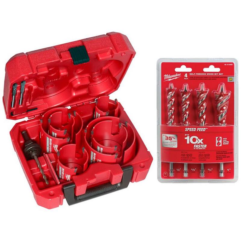 Juego de sierra de perforación de carburo BIG HAWG de Milwaukee con juego de brocas de taladro de madera SPEED FEED Auger (14 piezas) - 49-56-9290-48-13-0400
