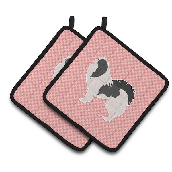Carolines Treasures Japanese Chin Checkerboard Pink Pair of Pot Holders - BB3637PTHD