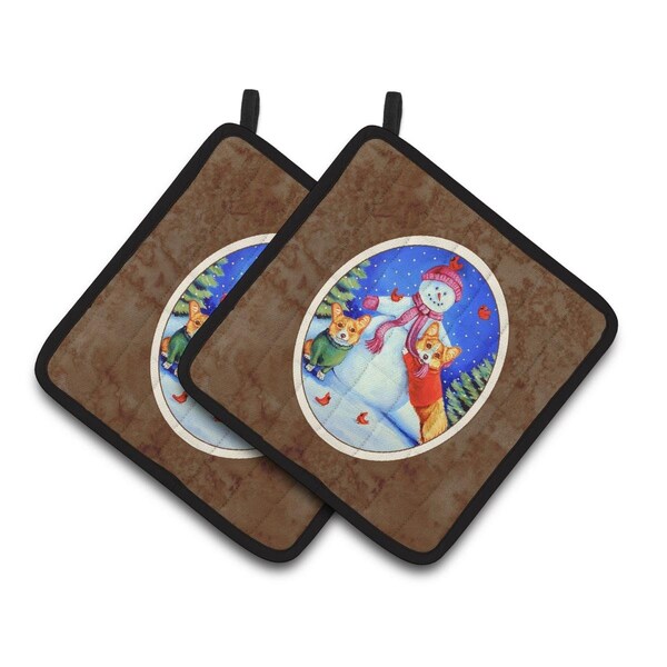 Carolines Treasures Snowman With Corgi Pair of Pot Holders - 7048PTHD