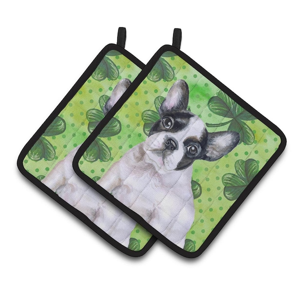 Carolines Treasures French Bulldog Black White St.Patricks Pair of Pot Holders - BB9884PTHD