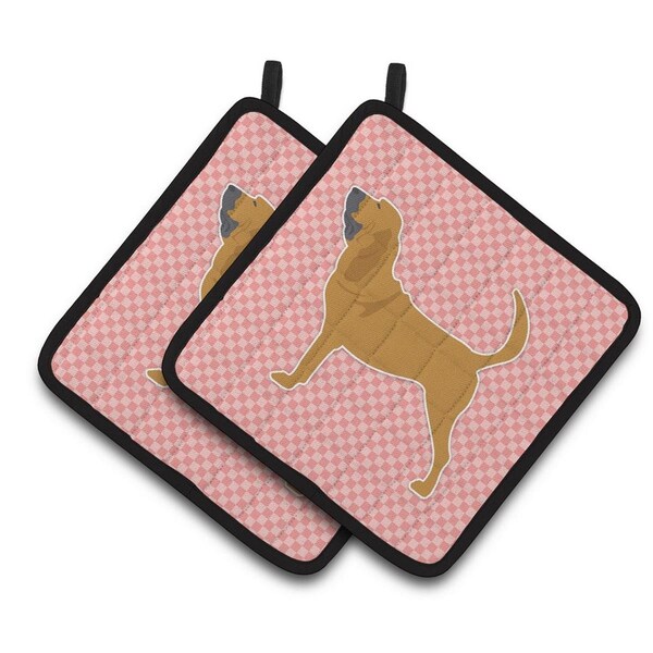 Carolines Treasures Bloodhound Checkerboard Pink Pair of Pot Holders - BB3584PTHD