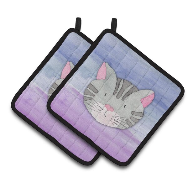 Carolines Treasures Cat Face Watercolor Pair of Pot Holders - BB7355PTHD