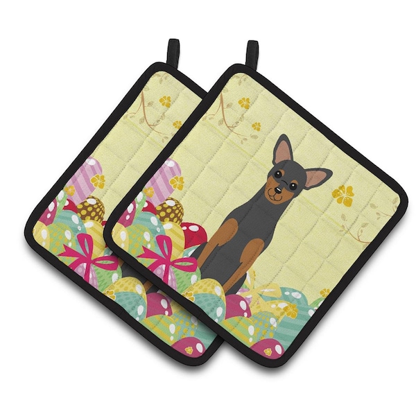Carolines Treasures Easter Eggs Manchester Terrier Pair of Pot Holders - BB6028PTHD