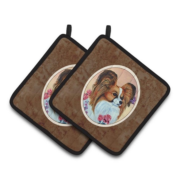 Carolines Treasures Papillon Rose Pair of Pot Holders, 7.5 x 3 x 7.5 in. - 7200PTHD