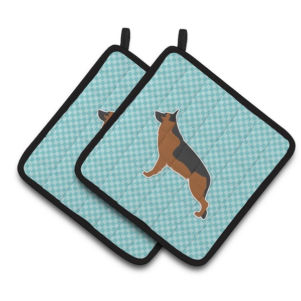 Carolines Treasures German Shepherd Checkerboard Blue Pair of Pot Holders - BB3724PTHD