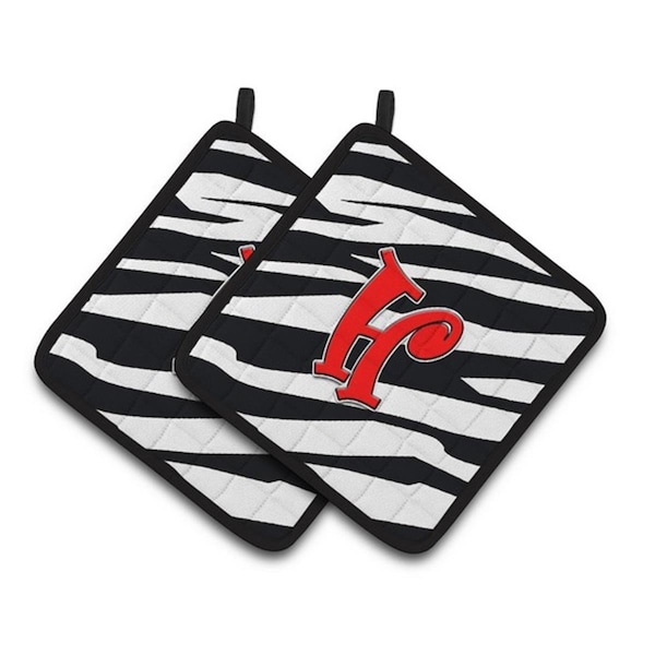 Carolines Treasures Monogram Initial H Zebra Red Pair of Pot Holders, 7.5 x 3 x 7.5 in. - CJ1024-HPTHD