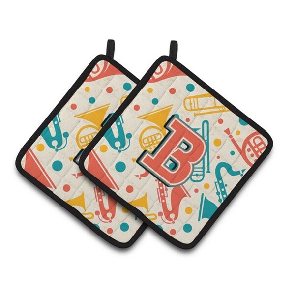 Carolines Treasures Letter B Retro Teal Orange Musical Instruments Initial Pair of Pot Holders, 7.5 x 3 x 7.5 in. - CJ2001-BPTHD