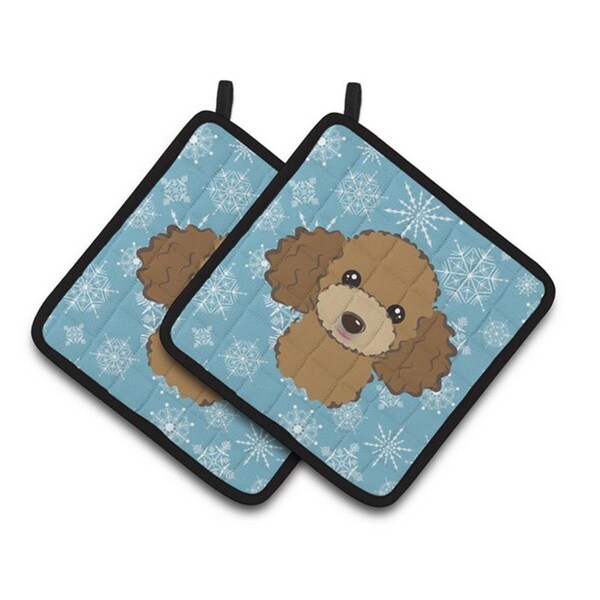 Carolines Treasures Snowflake Chocolate Brown Poodle Pair of Pot Holders, 7.5 x 3 x 7.5 in. - BB1690PTHD