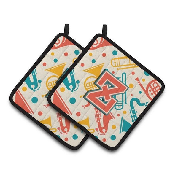 Carolines Treasures Letter Z Retro Teal Orange Musical Instruments Initial Pair of Pot Holders, 7.5 x 3 x 7.5 in. - CJ2001-ZPTHD
