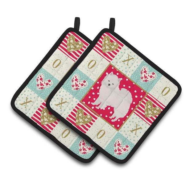 Carolines Treasures 7.5 x 7.5 in. American Eskimo Love Pair of Pot Holders - CK5808PTHD