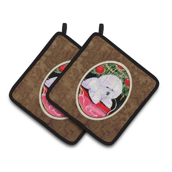 Carolines Treasures Christmas Tree with Bichon Frise Pair of Pot Holders, 7.5 x 3 x 7.5 in. - SS8957PTHD