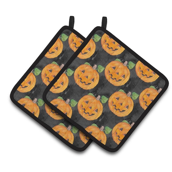 Carolines Treasures Watecolor Halloween Jack-O-Lantern Pair of Pot Holders - BB7524PTHD