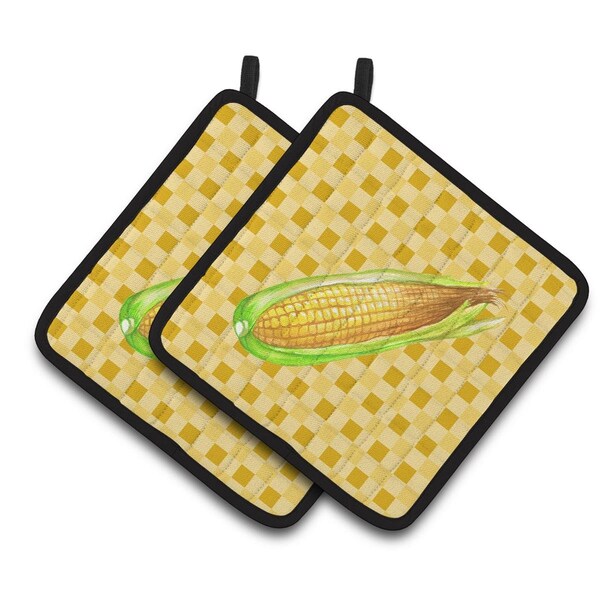 Carolines Treasures Corn on Basketweave Pair of Pot Holders - BB7198PTHD