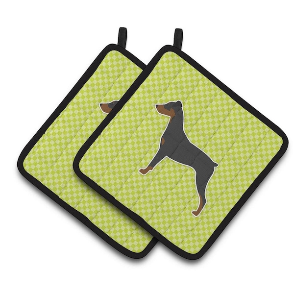Carolines Treasures German Pinscher Checkerboard Green Pair of Pot Holders - BB3813PTHD