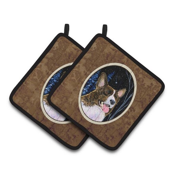 Carolines Treasures Starry Night Corgi Pair of Pot Holders, 7.5 x 3 x 7.5 in. - SS8387PTHD
