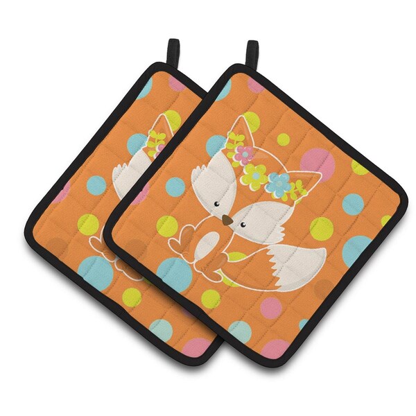 Carolines Treasures Baby Fox Flowerchild Polkadots Pair of Pot Holders - BB7091PTHD