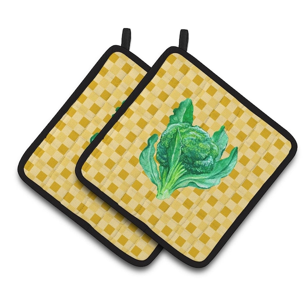 Carolines Treasures Broccoli on Basketweave Pair of Pot Holders - BB7186PTHD