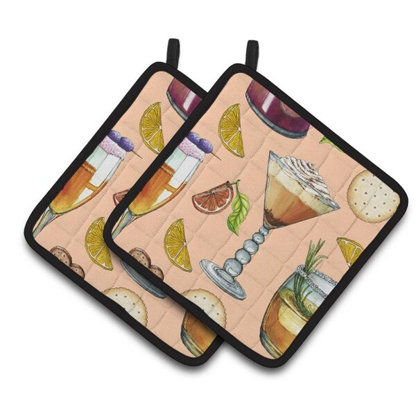 Carolines Treasures Drinks and Cocktails Peach Pair of Pot Holders - BB5200PTHD