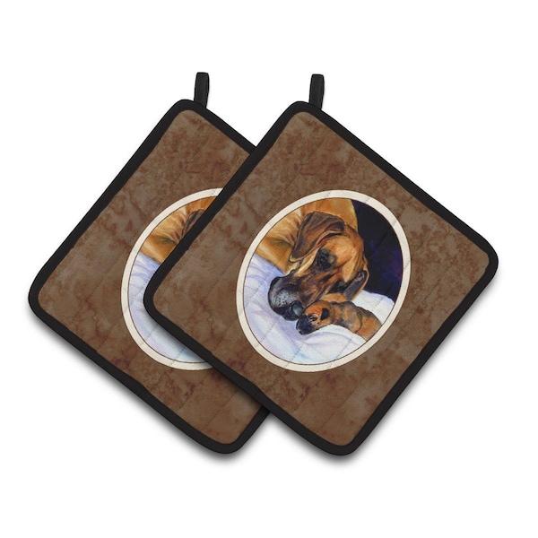 Carolines Treasures Natural Eared Fawn Great Dane Momma & Puppy Pair of Pot Holders - 7099PTHD